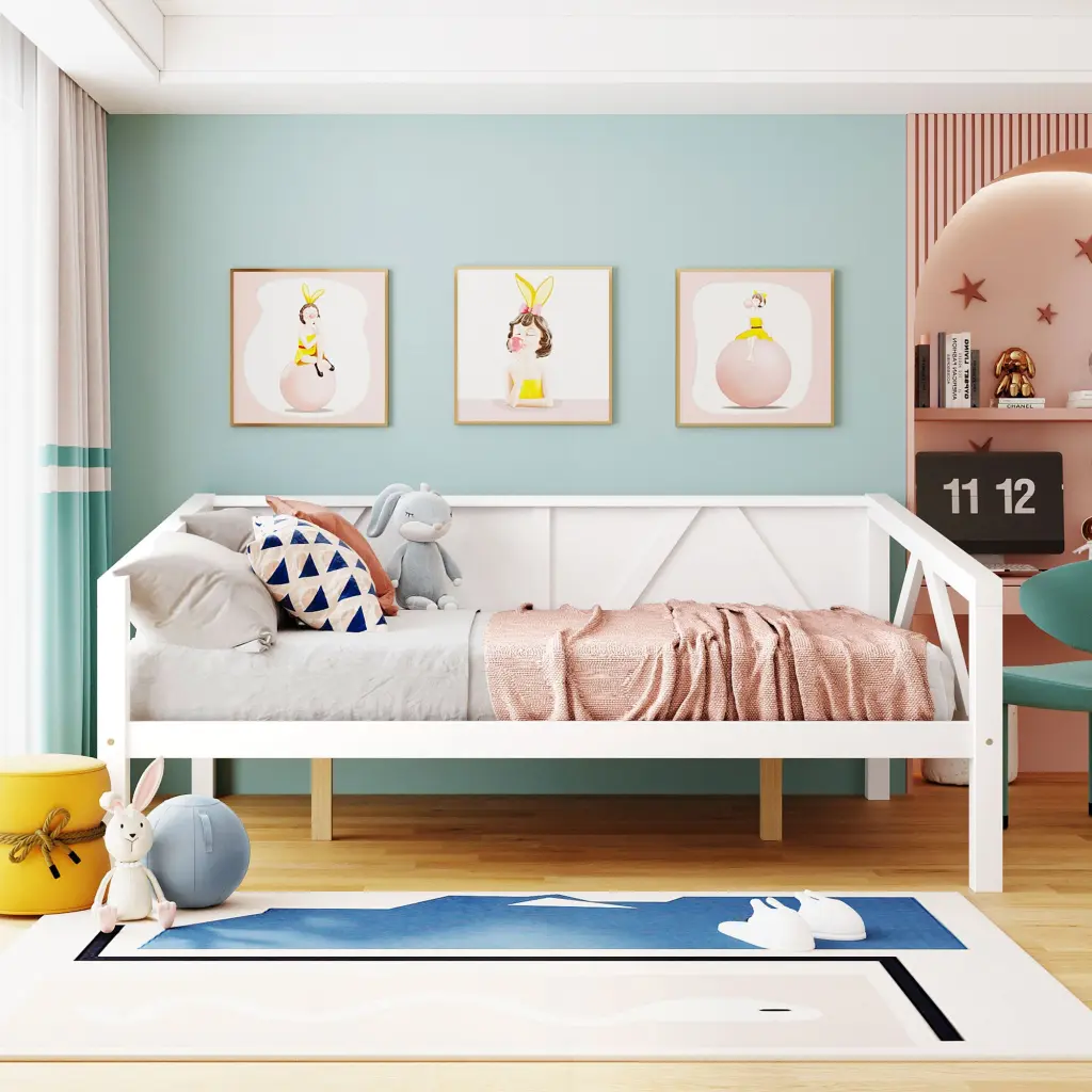 Full Size Daybed Wood Slat Support White Solid Wood lucky furniture