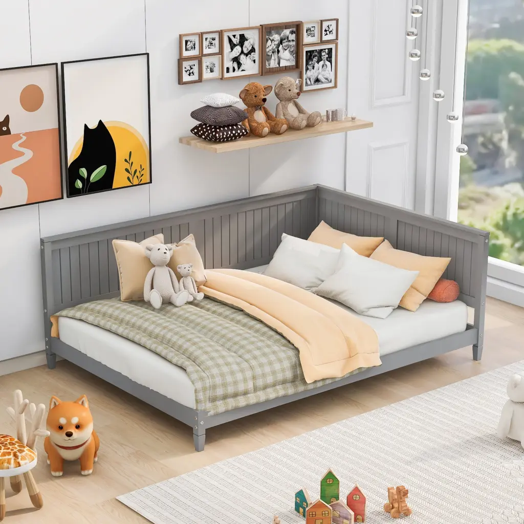 Full Size Timber Daybed Sofa Bed Gray Solid Timber MDF Versatile Use lucky furniture