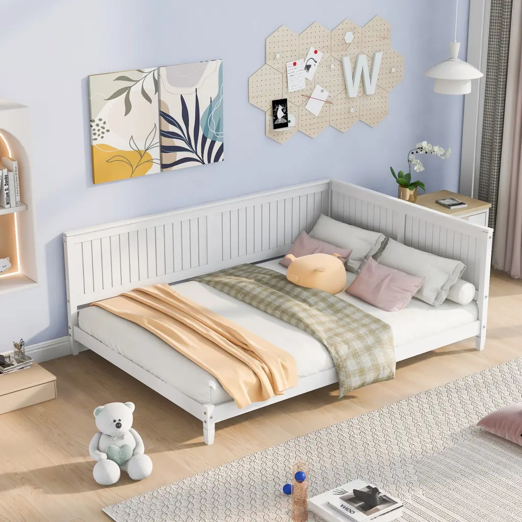 Full Size Wood Daybed Sofa Bed White Solid Wood Mdf Convertible Furniture lucky furniture
