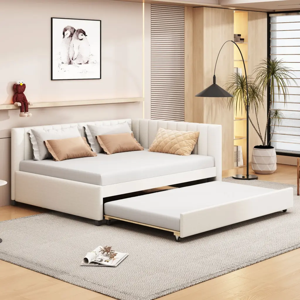 Full Upholstered Daybed Trundle Sofa Bed Frame No Box Spring lucky furniture