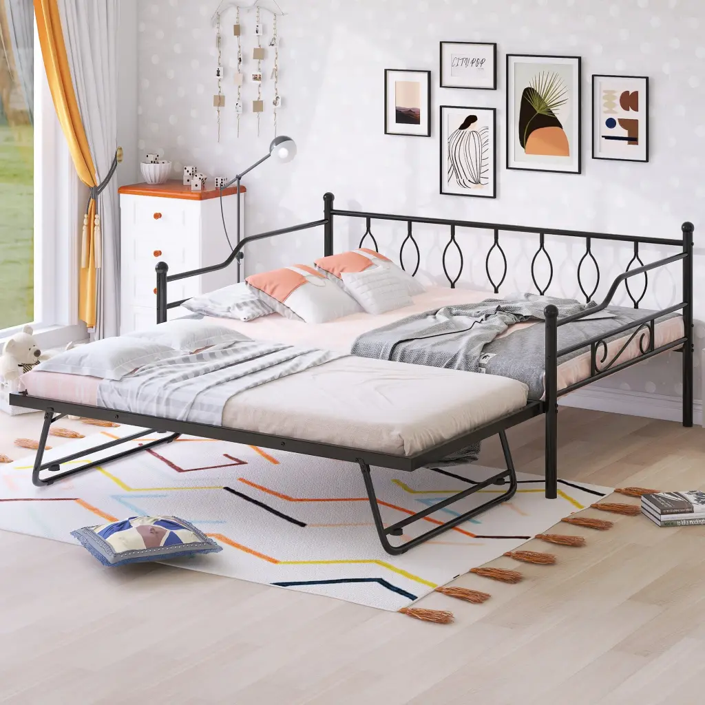 Metal Daybed Frame Twin Size Trundle Travel Friendly Foldable Design lucky furniture