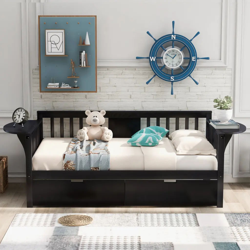Twin Daybed Two Drawers Wood Slat Support Espresso Finish lucky furniture