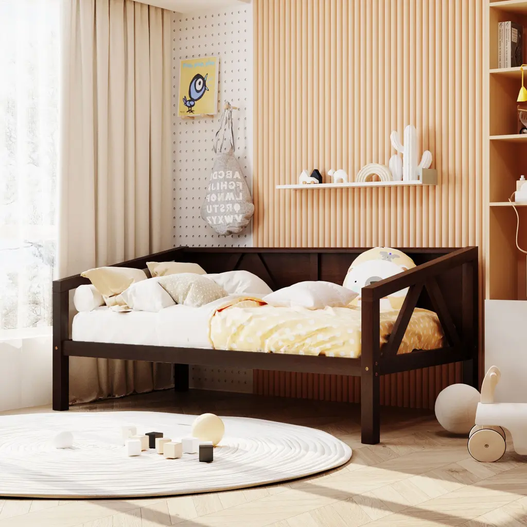 Twin Daybed Wood Slat Support Espresso Finish lucky furniture