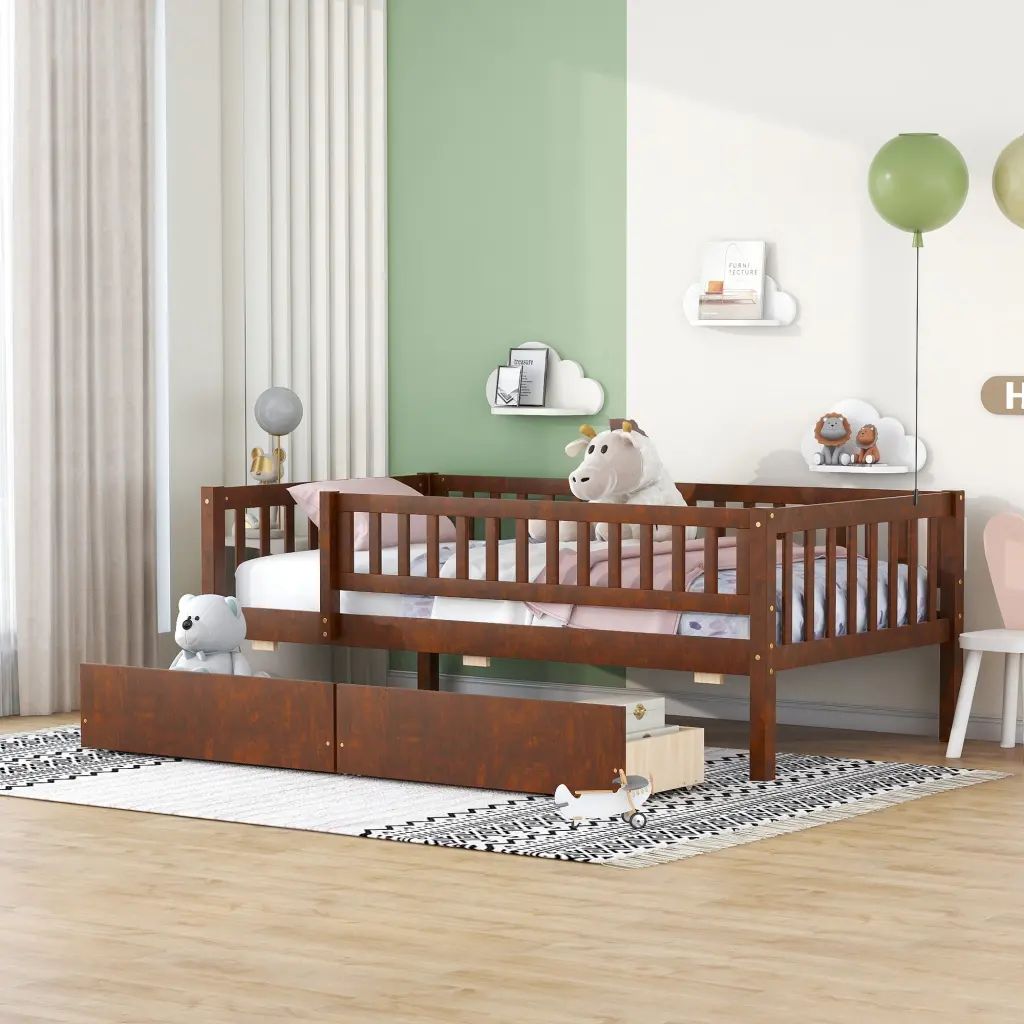 Twin Dimensions Daybed Timber Bed Two Drawers Walnut Solid Wood lucky furniture