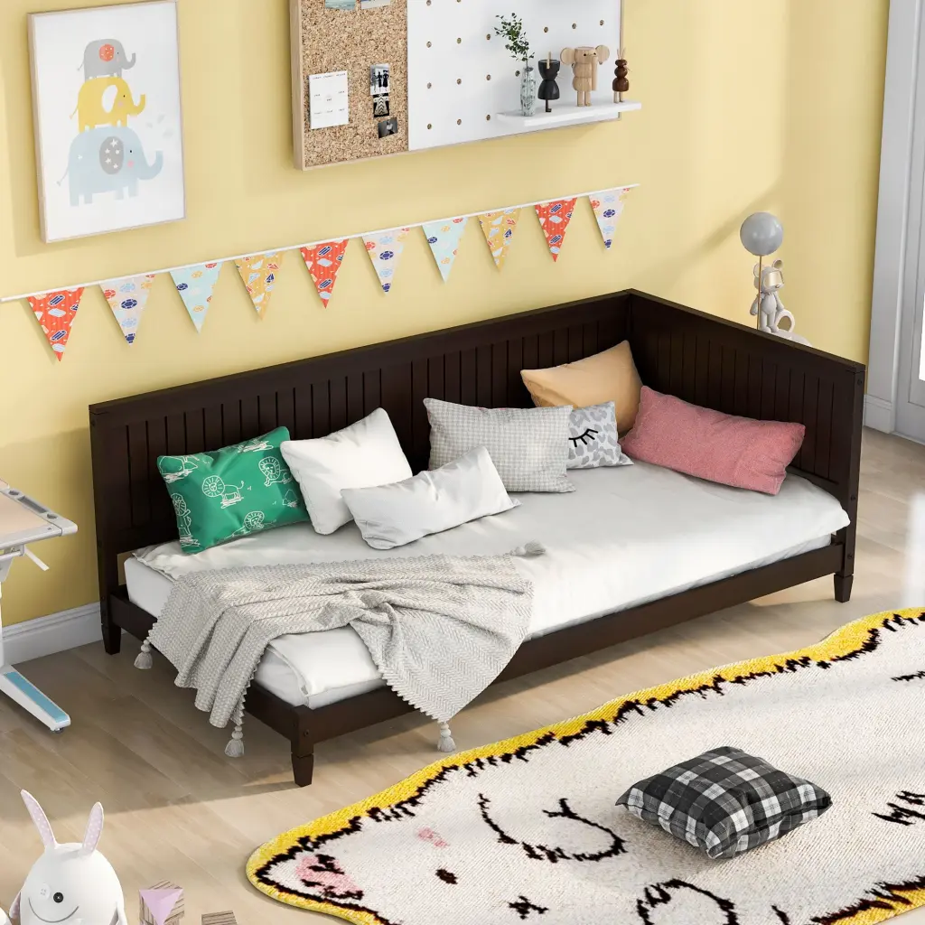 Twin Dimensions Wood Daybed Sofa Bed Espresso Solid Wood MDF Convertible Sleeper lucky furniture
