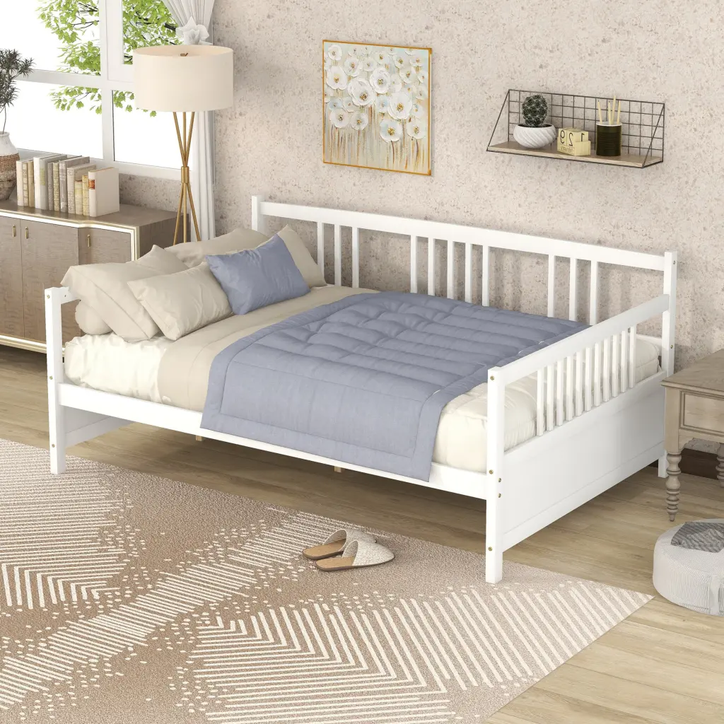 White Full Size Daybed Sturdy Legs - Modern Platform Bed Frame lucky furniture