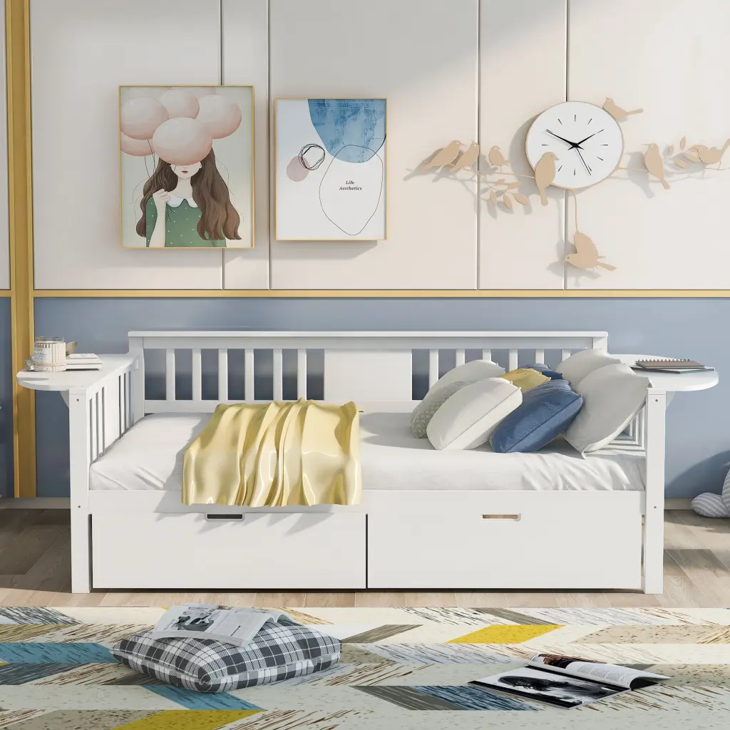 White Full Size Daybed Two Drawers and Wood Slat Support lucky furniture