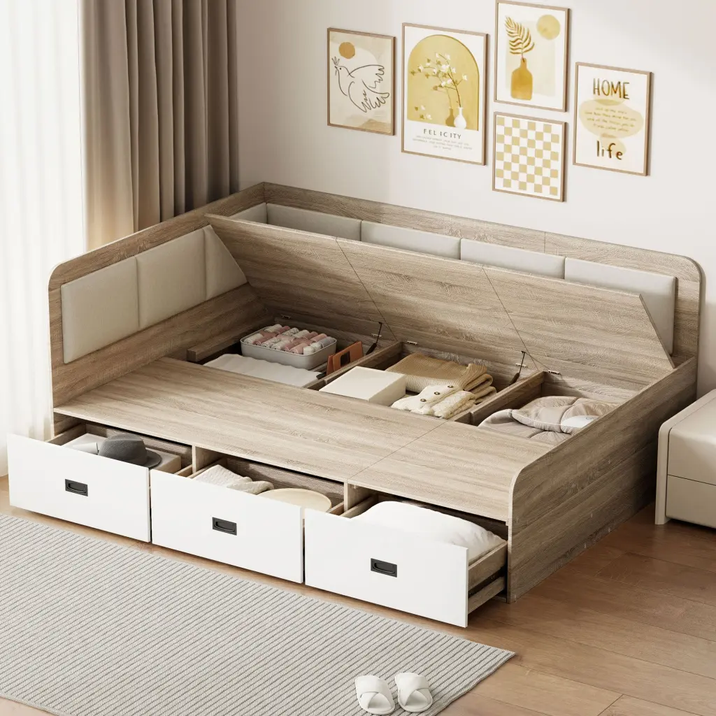 Full Size Daybed Three Drawers and Three Storage Compartments lucky home