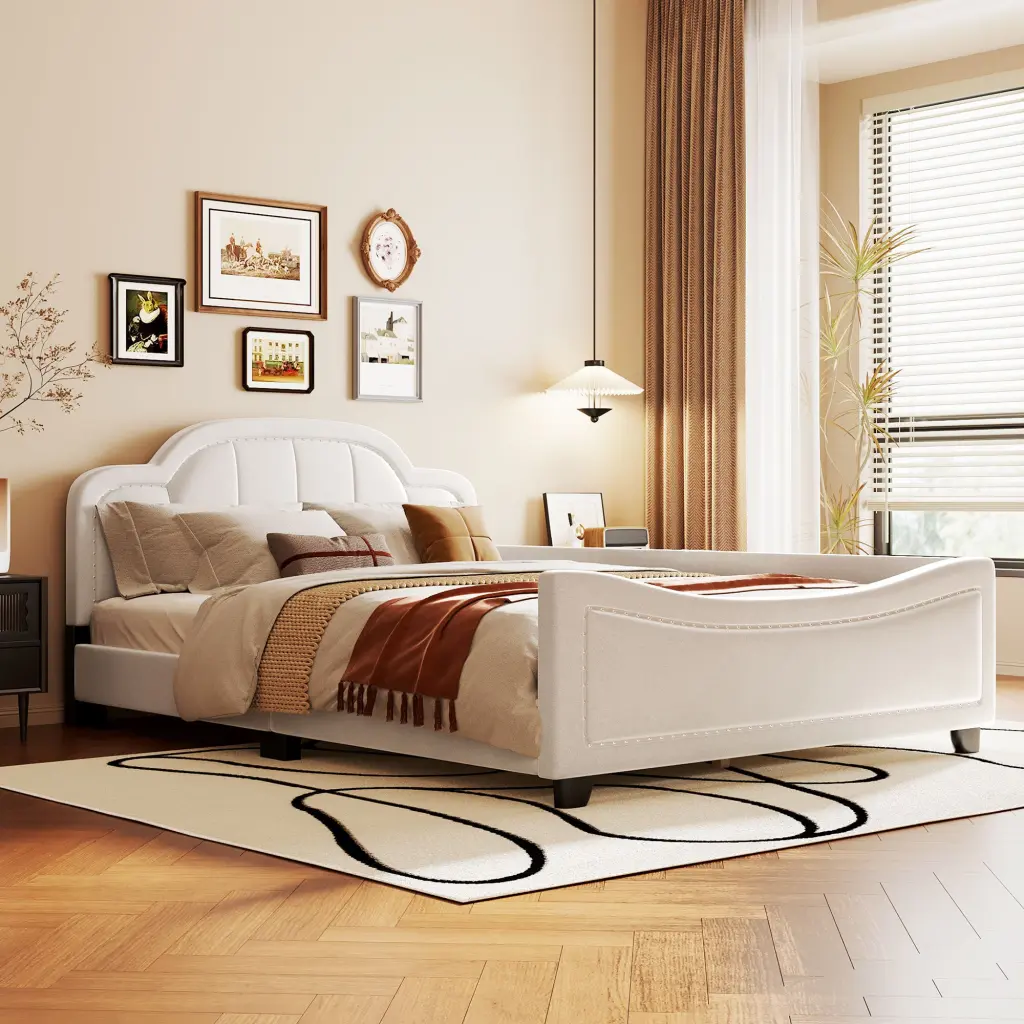 Full Dimensions Upholstered Daybed Cloud Shaped Headboard and Embedded Electronics lucky world