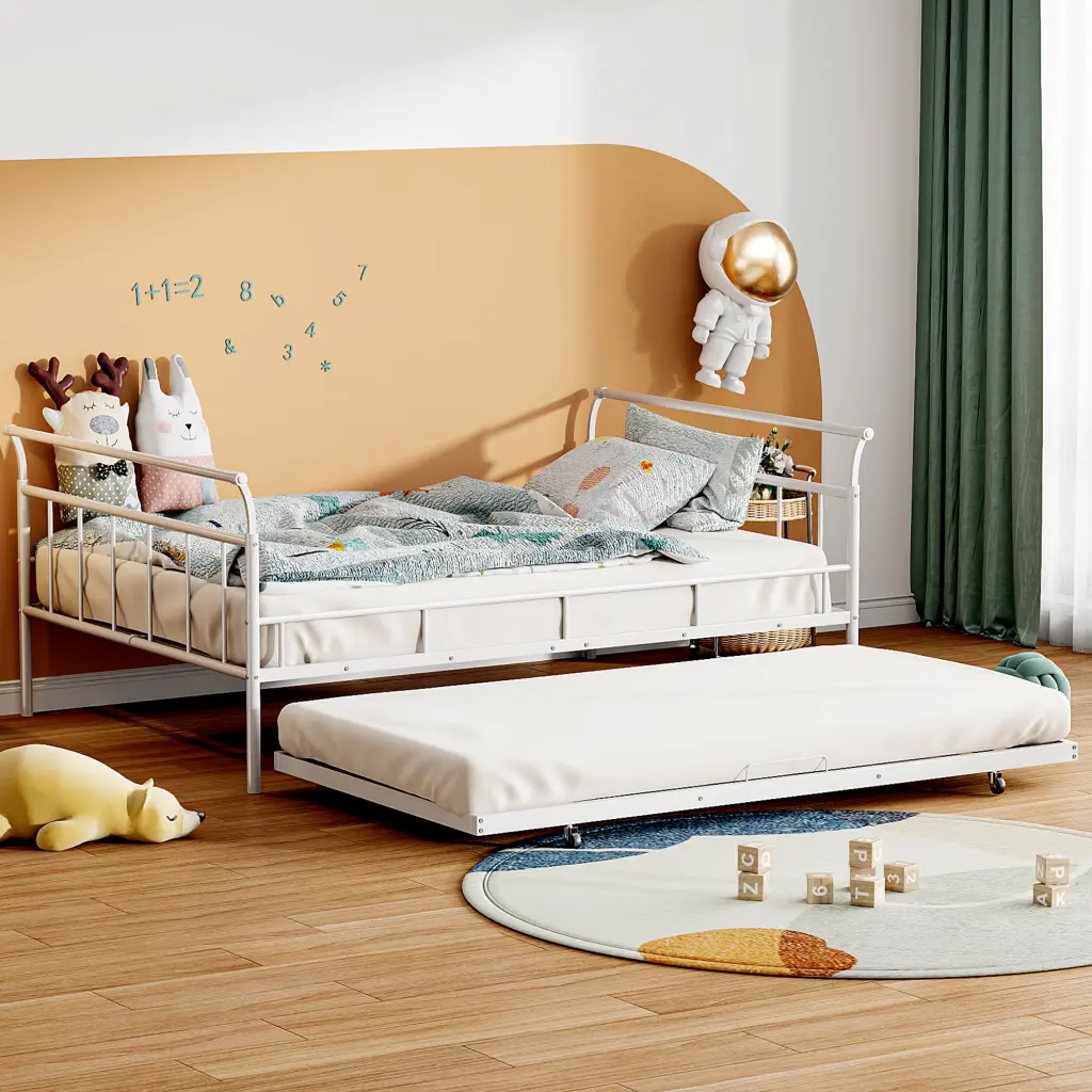 Full Metal Daybed Curved Handle Design And Twin Trundle lucky world