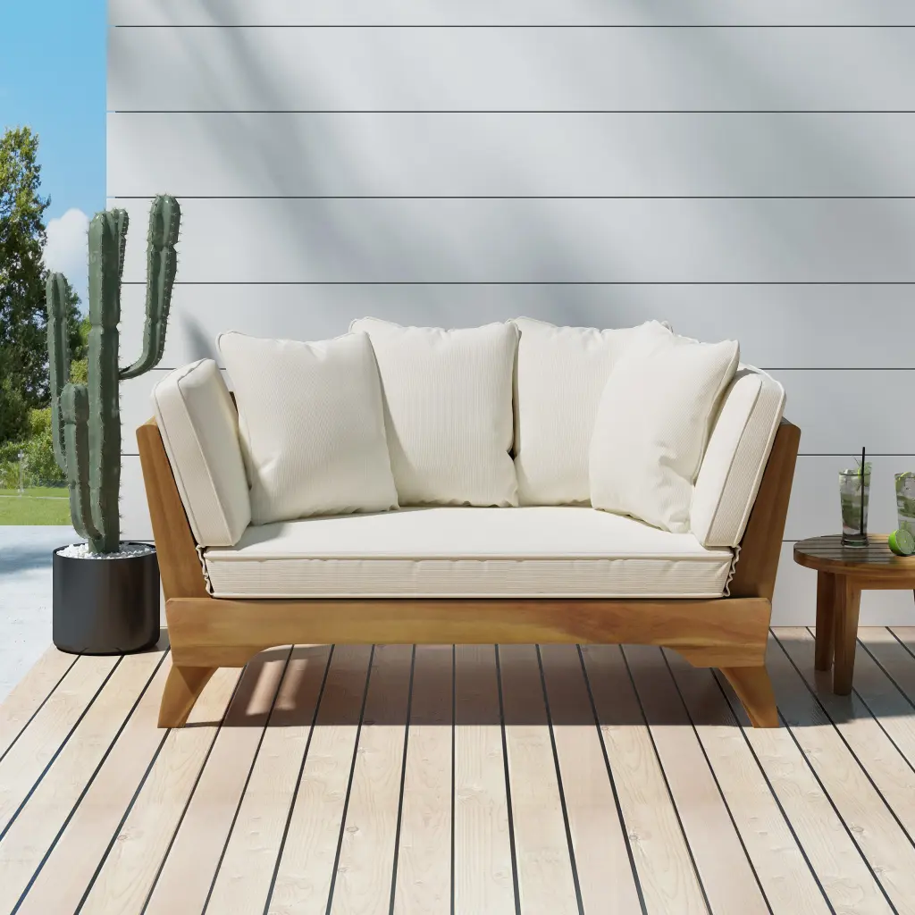 Serene Daybed Full Size Teak Wood Modern Lounge Bed nh-sunfay