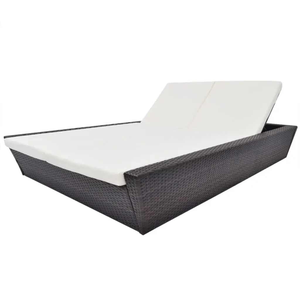 Patio Lounge Bed Cushion Poly Rattan Brown Outdoor Furniture