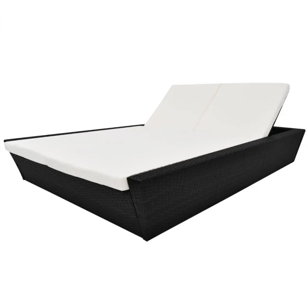 Patio Lounge Bed Cushion Poly Rattan Black Outdoor