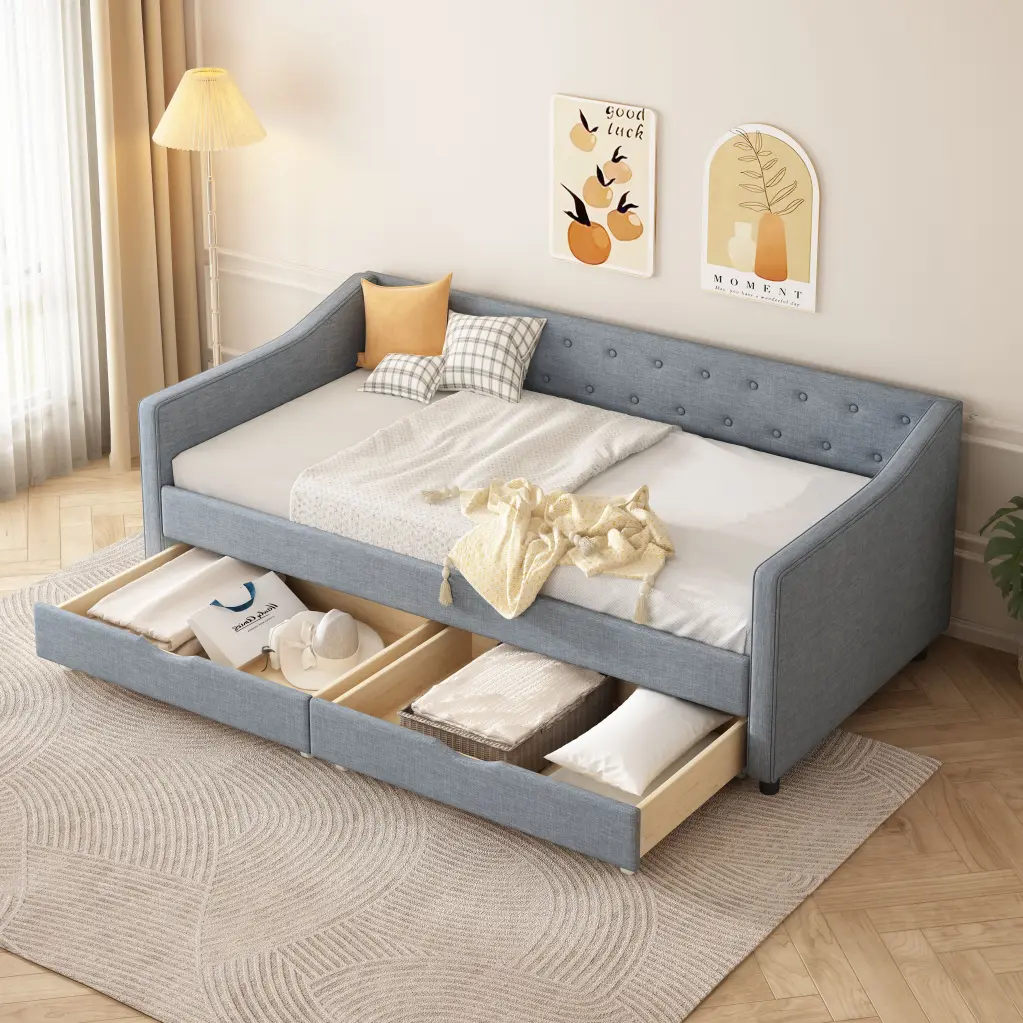 Twin Dimensions Daybed Drawers Upholstered Tufted Sofa Bed Button rnb