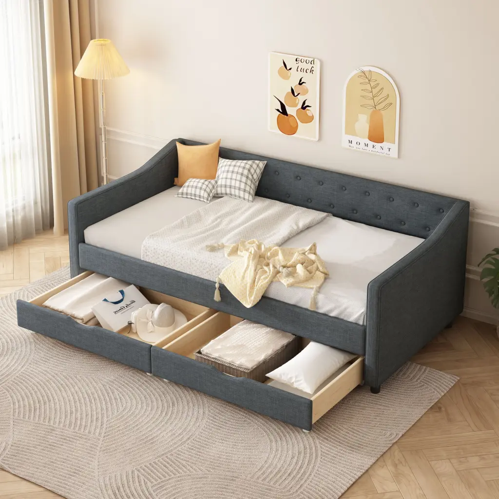 Twin Dimensions Daybed Drawers Upholstered Tufted Sofa Bed Button rnb