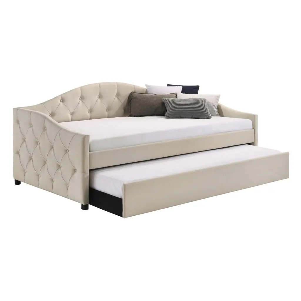 Mosh Twin Dimensions Daybed Trundle, Camel Support, Taupe Material Upholstered - Space Saving Bed royal hampton