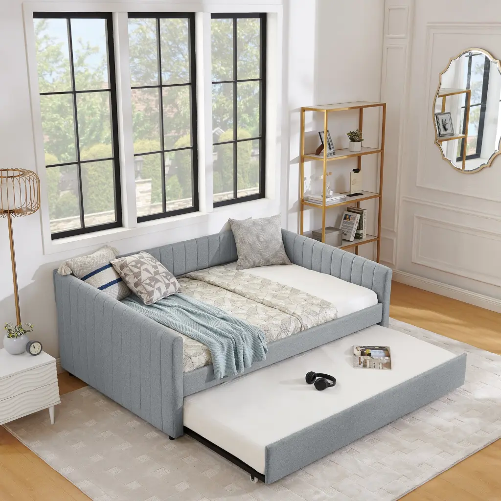 Full Size Daybed Trundle Upholstered Sofa Bed Vertical Stripes royal star