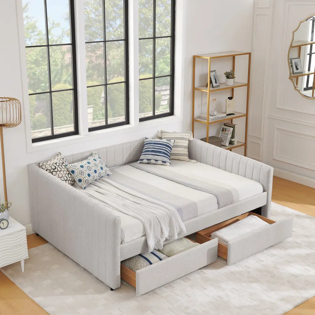 Queen Dimensions Daybed Two Drawers Trundle Upholstered Sofa Bed royal star