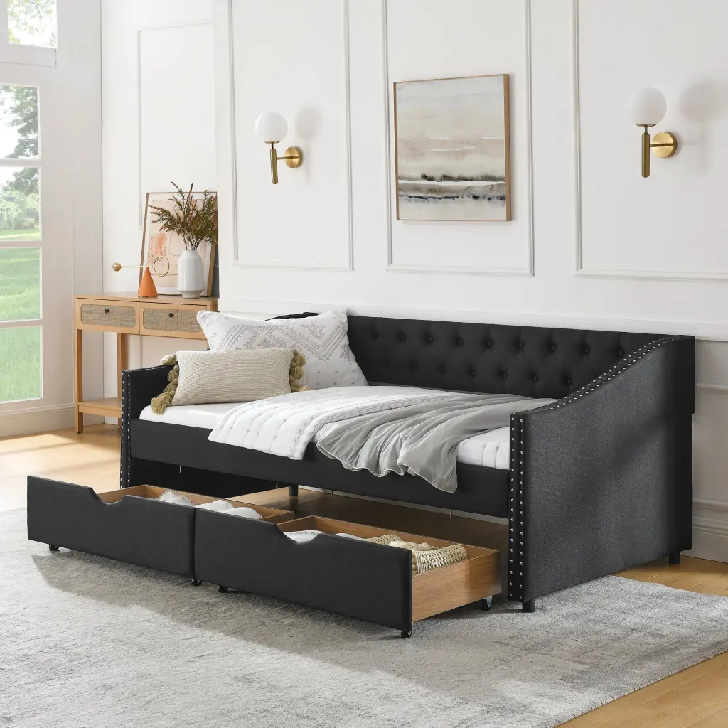 Twin Dimensions Daybed Drawers Upholstered Tufted Sofa Bed Button royal star