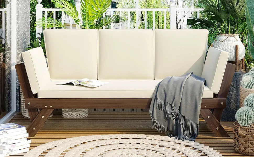 Outdoor Customizable Patio Wooden Daybed Sofa Chaise Lounge Cushion topmax