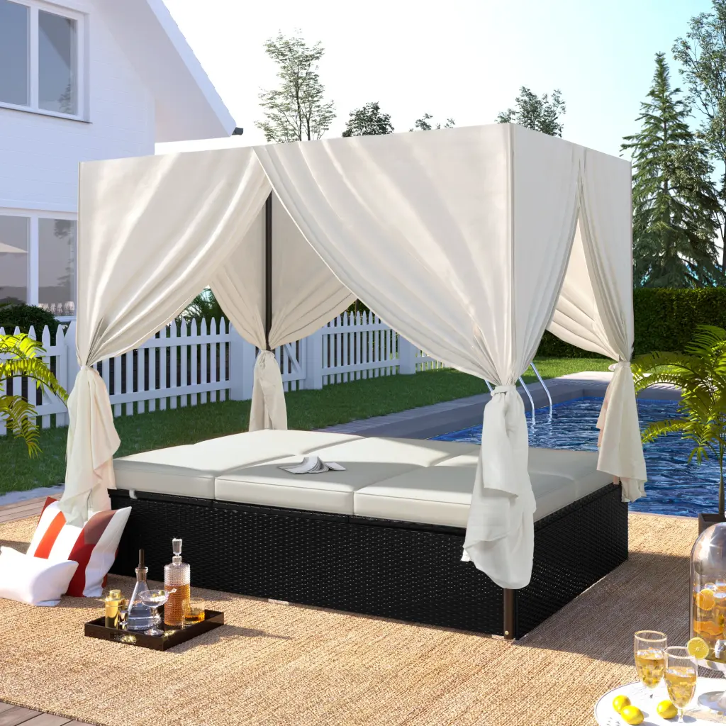 Outdoor Patio Wicker Sunbed Daybed Customizable Cushions u_style