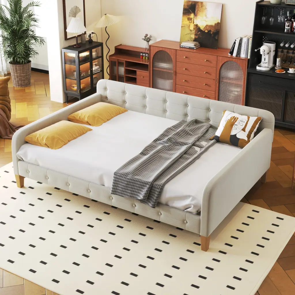 Full Dimensions Upholstered Daybed 4 Sturdy Legs White Modern Design wm dreamland