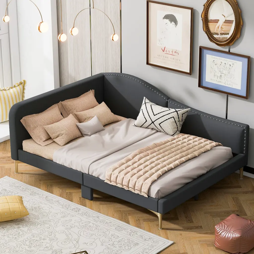 Full Size Upholstered Daybed Headboard And Armrest Substantial Legs wm dreamland