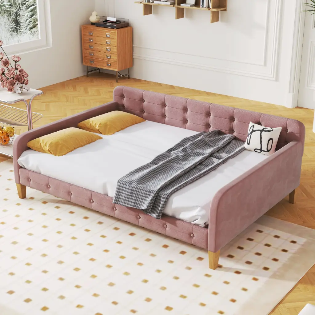 Pink Full Dimensions Upholstered Daybed 4 Assistance Legs wm dreamland