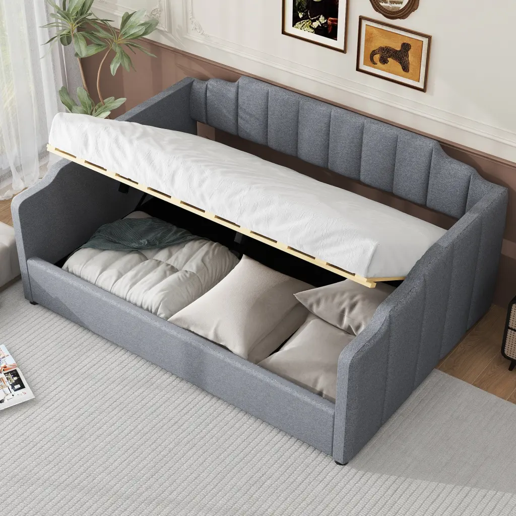 Upholstered Daybed Underneath Storage Full Size Gray wm dreamland