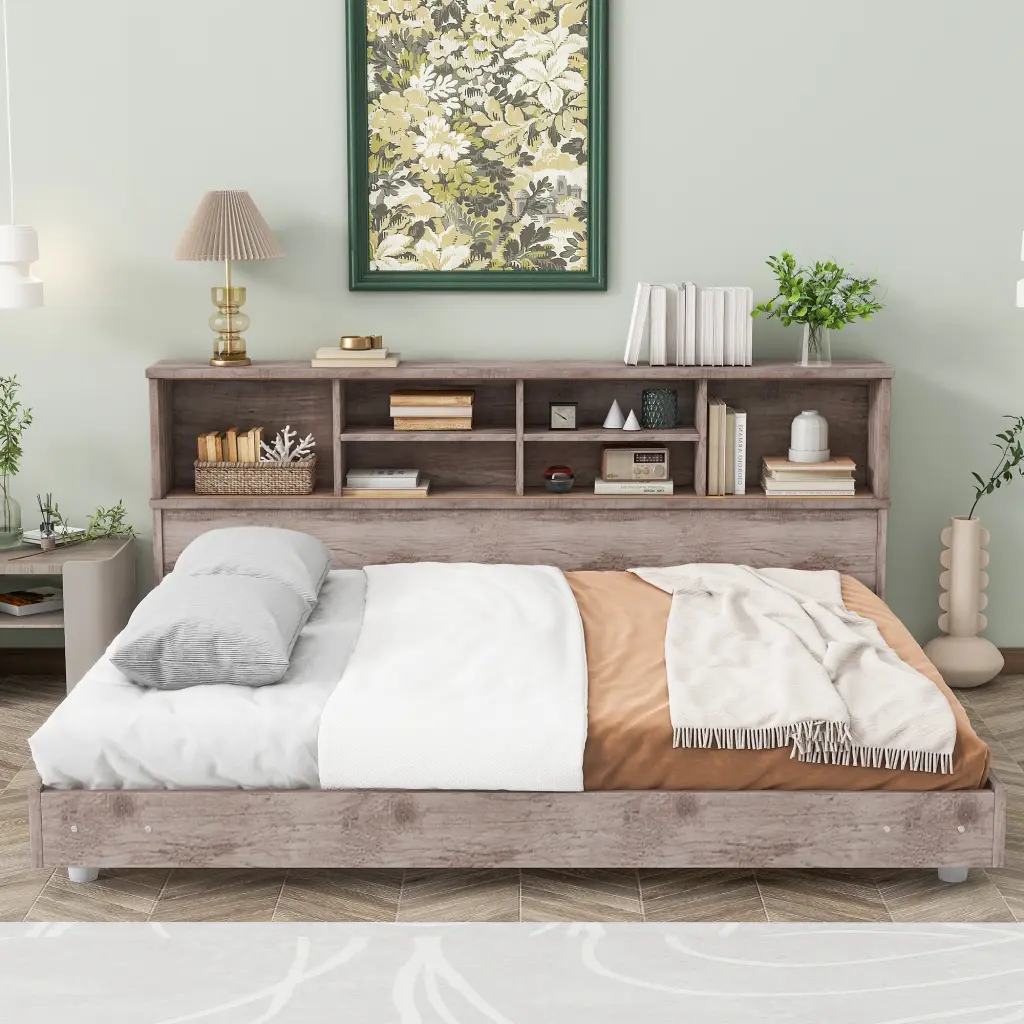 Full Daybed Frame Storage Bookcases Wood Light Oak wm store