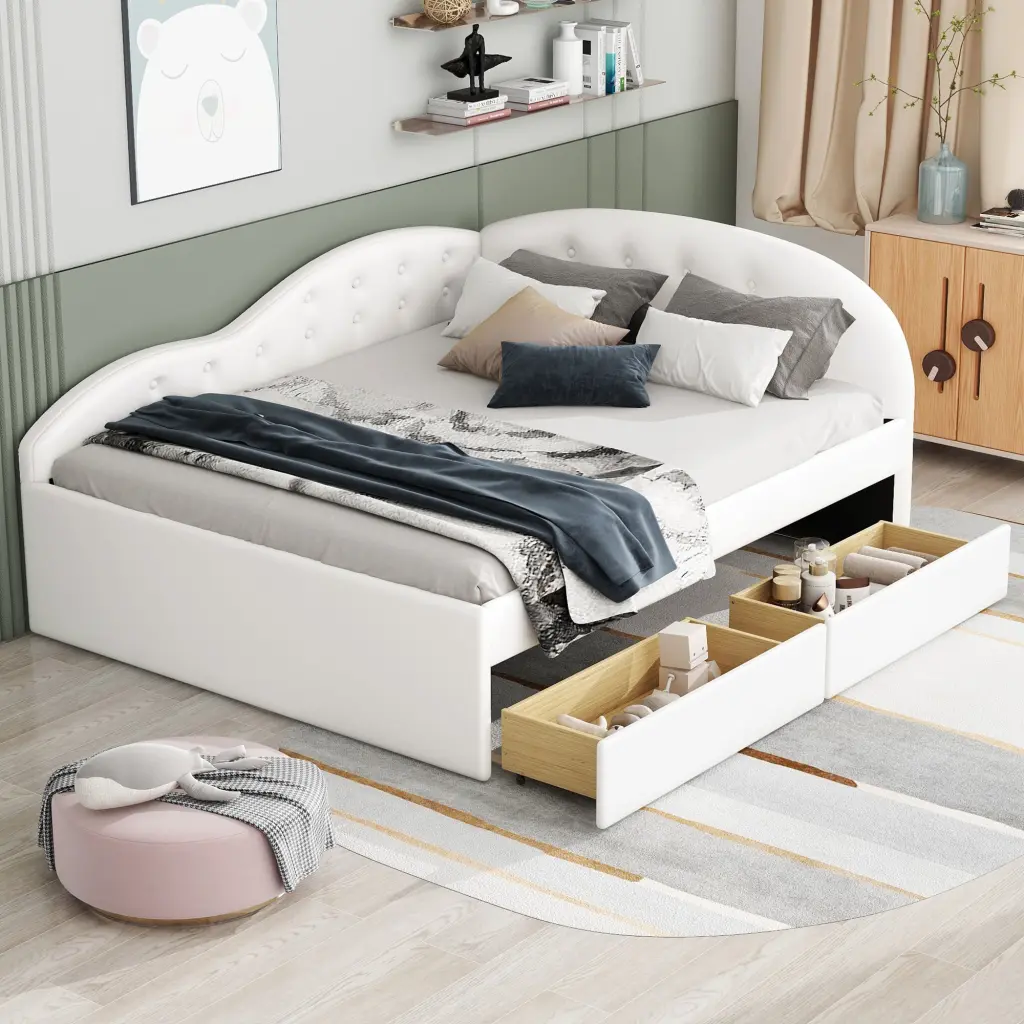 Full Dimensions Pu Upholstered Tufted Daybed Two Drawers And Cloud Shape wm store
