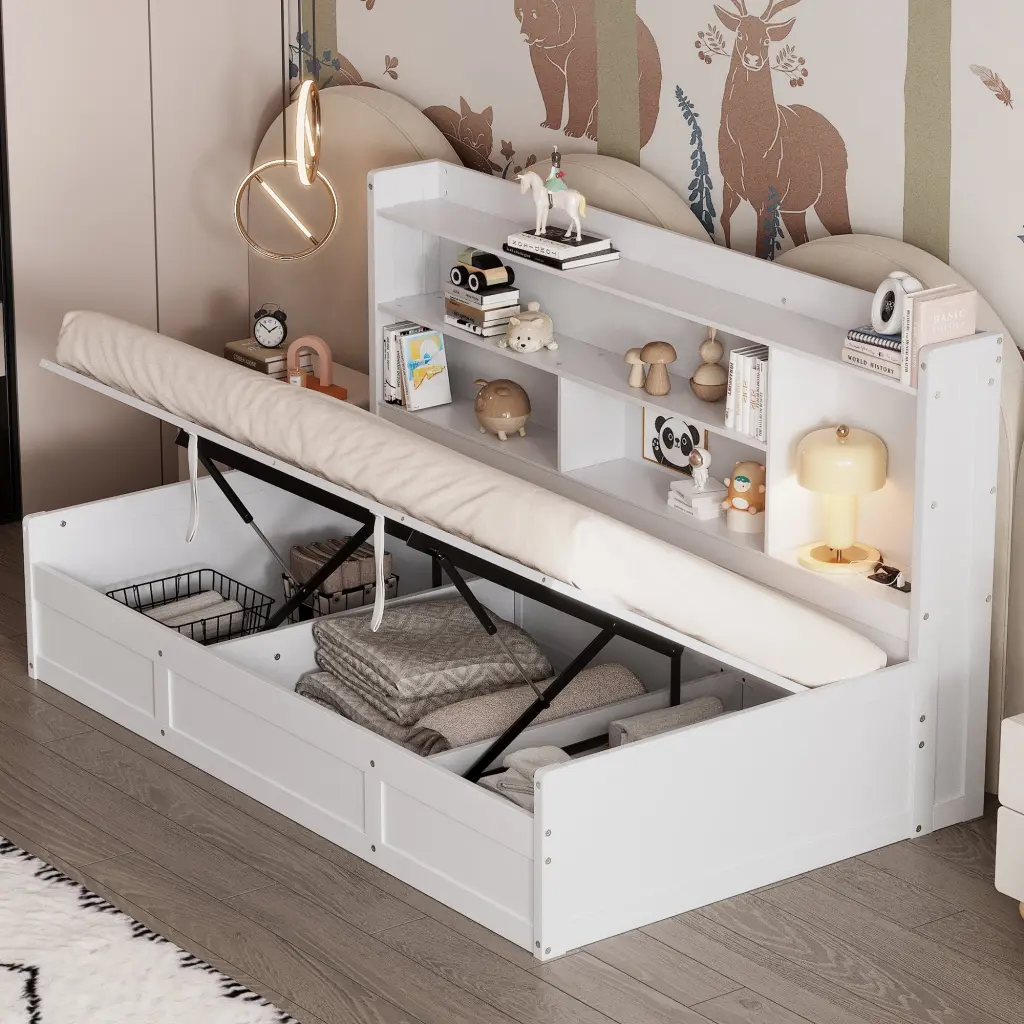 Twin Daybed Frame Storage Bookcases and Underneath Storage Space Saving Design wm store