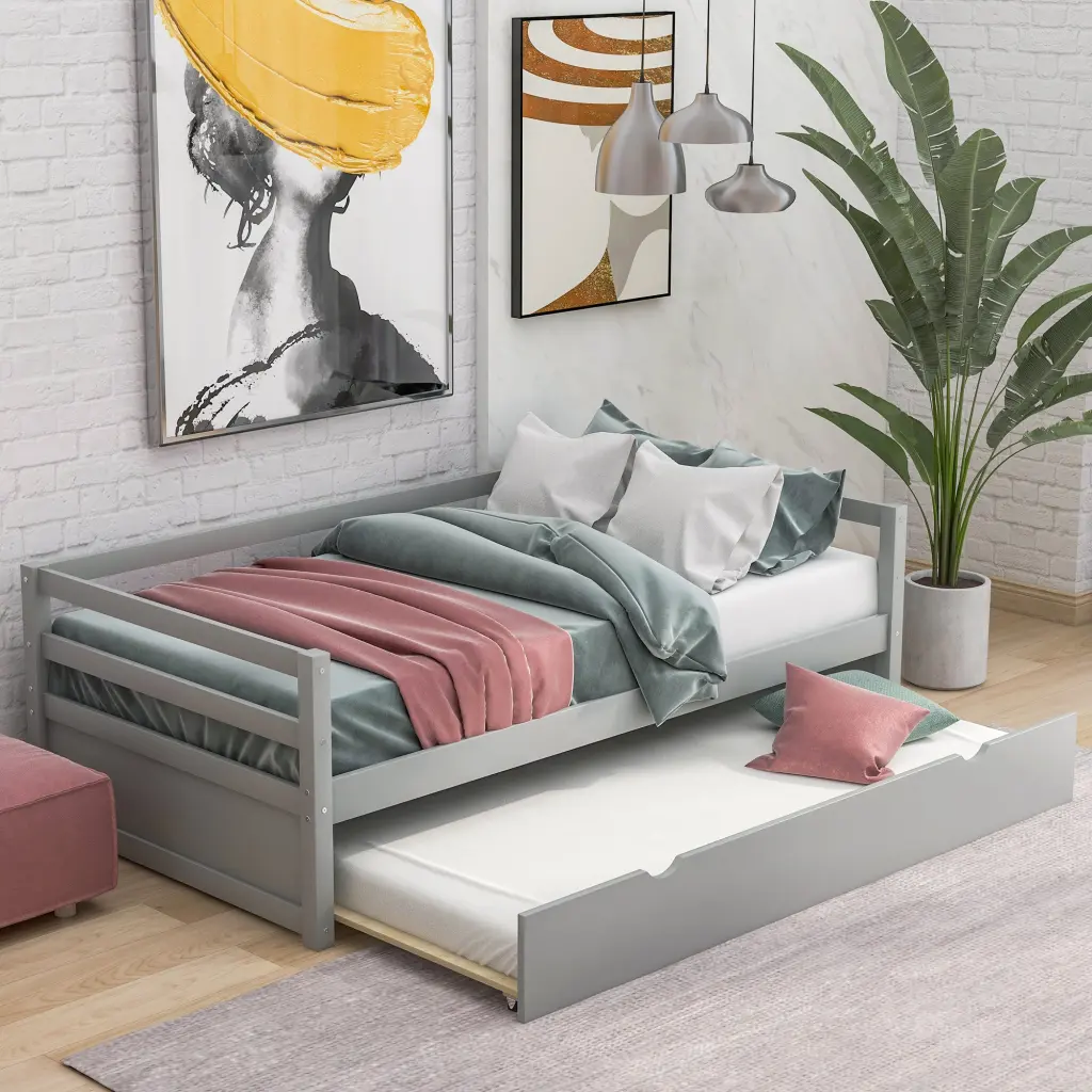 Twin Daybed Trundle Frame Set - Gray Storage Daybed wm store