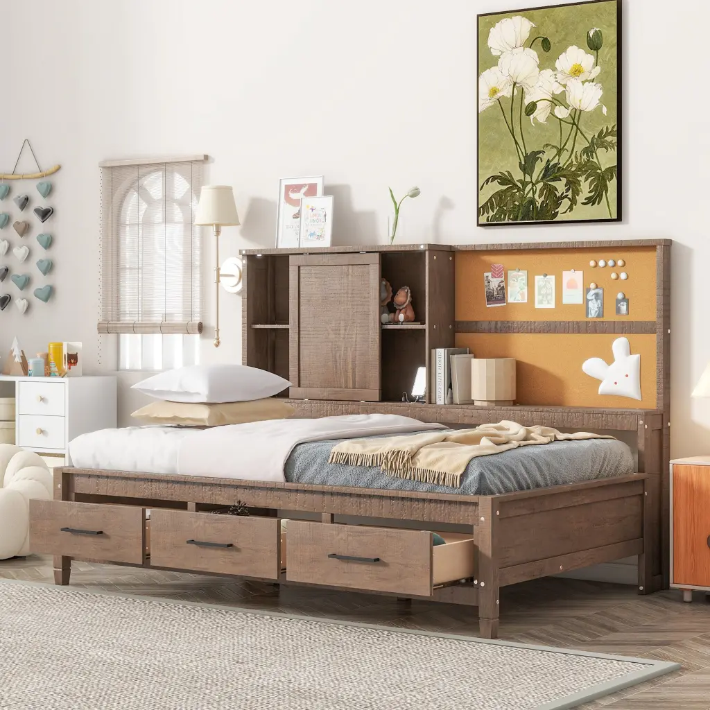 Twin Dimensions Lounge Daybed Storage Shelves Cork Board USB Ports wm store