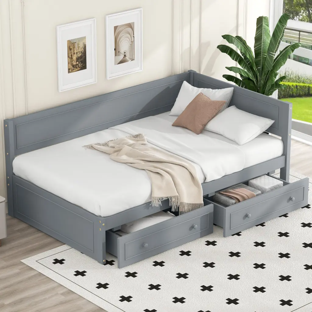 Twin Dimensions Timber Daybed 2 Drawers And Guardrail Gray Solid Wood wm store
