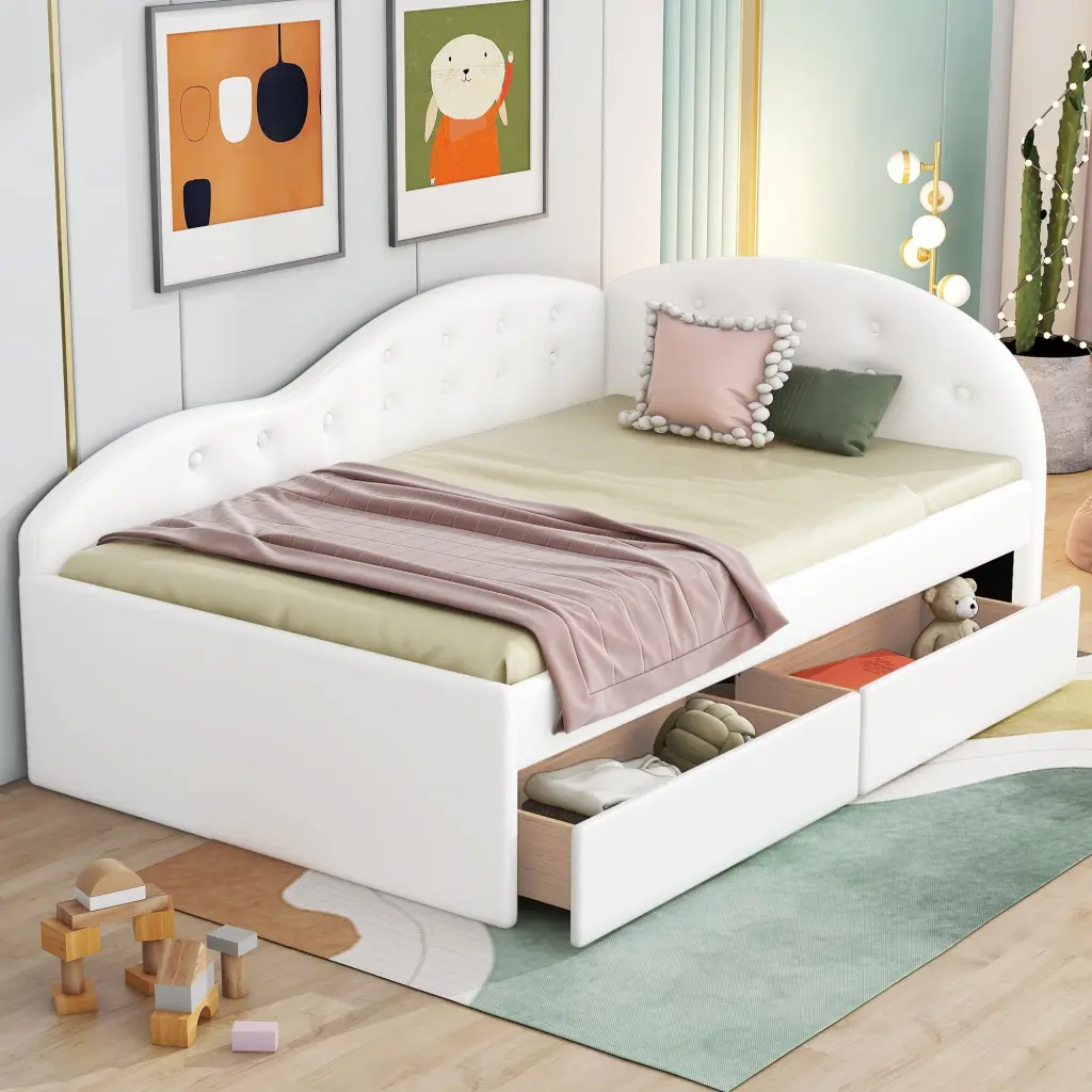 Twin Dimensions Pu Upholstered Tufted Daybed Two Drawers and Cloud Shape wm store