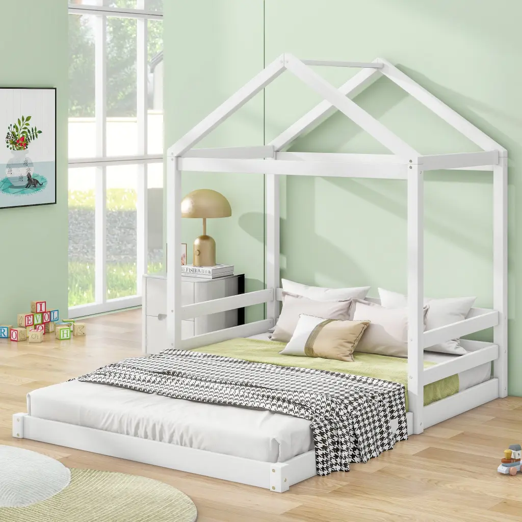 White Full Wood Daybed Guardrail No Box Spring Needed wm store