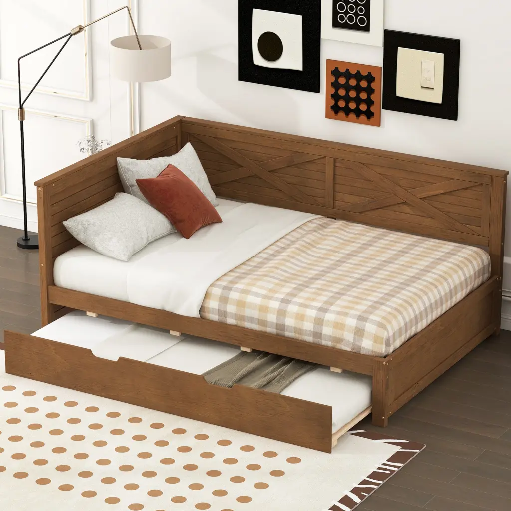 Wood Daybed Trundle And Rustic Guardrail Ancient Brown Twin Dimensions wm store