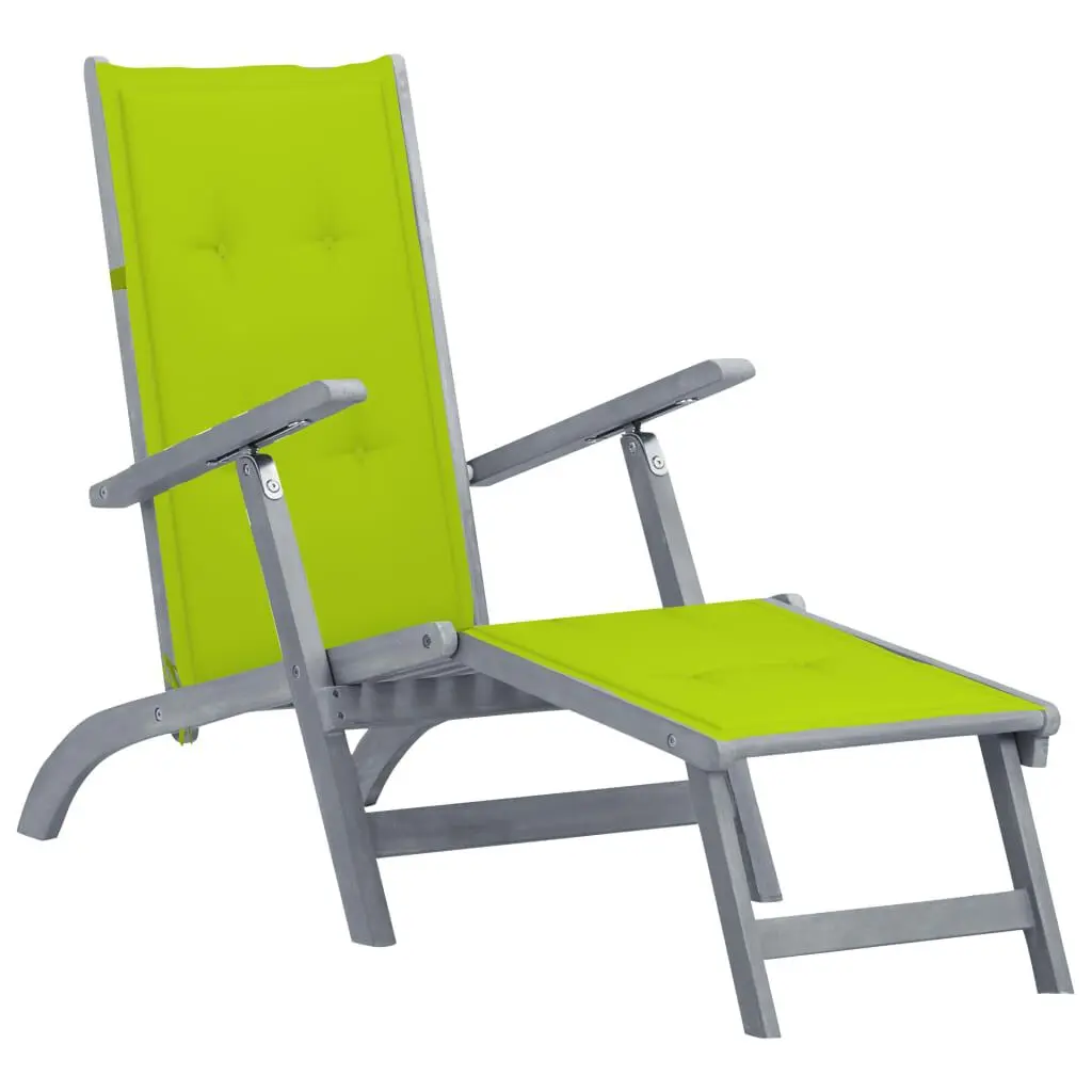 Solid Acacia Wood Patio Deck Chair Footrest and Cushion Outdoor