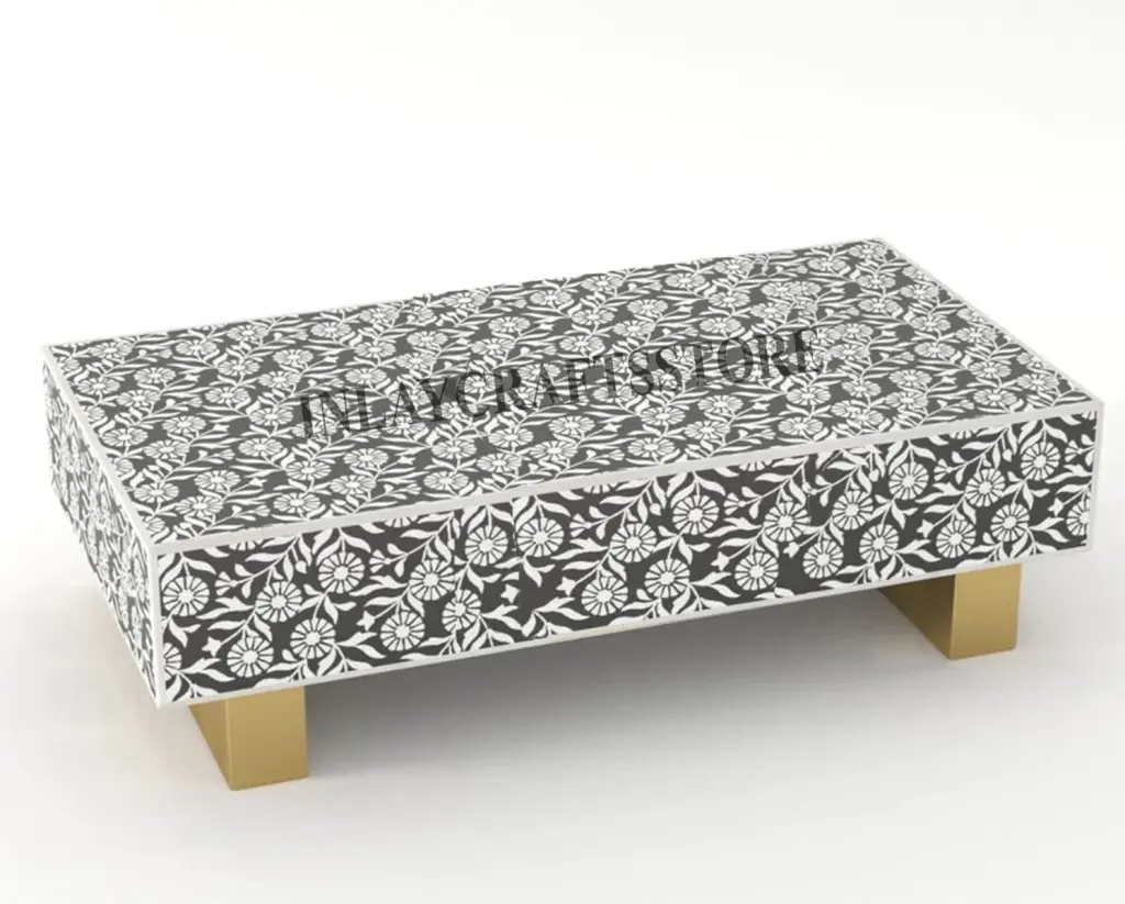 LAKECITY ARTS Bone Inlay Sun Flora Design Coffee Table Living Room Center Table Lake City Arts