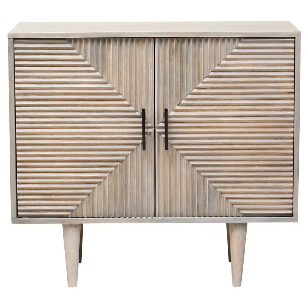 Satna Two Door Hand-carved Mango Wood Sideboard - Greywash