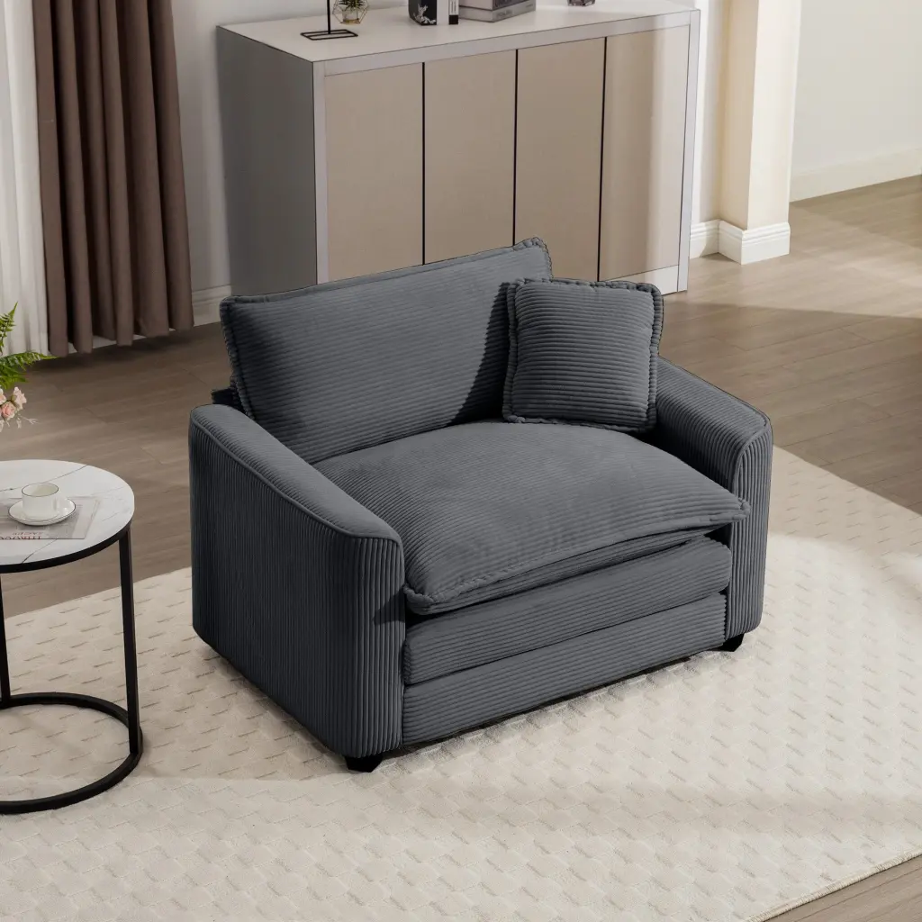 Grey Corduroy Cozy Single Chair Deep Seat Sofa Living Room ui furniture