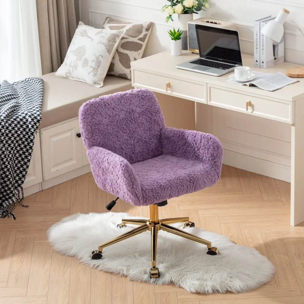 Artificial Rabbit Hair Stationery Chair Precious Metal Accents a-a furniture