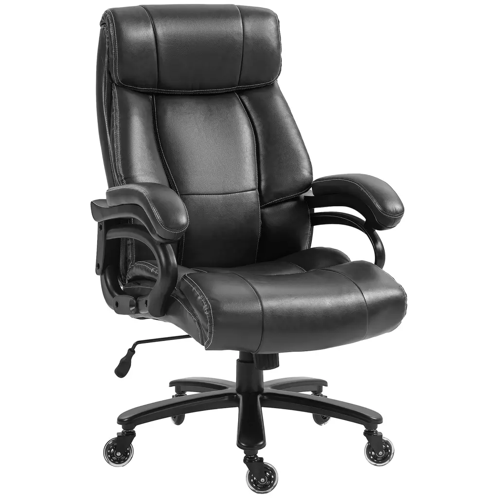 Vinsetto Big and Tall Stationery Chair PU Leather Desk Chair 400Lb Capacity Black aosom business