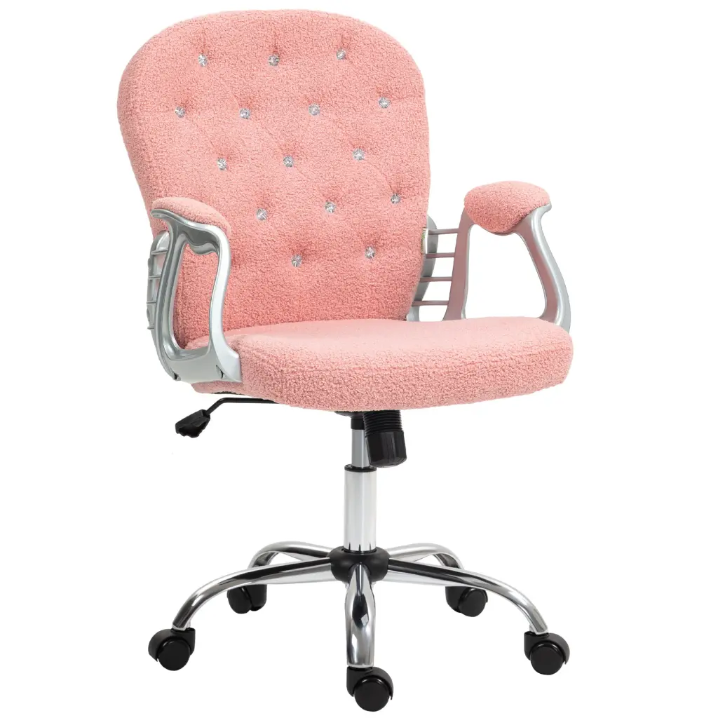 Vinsetto Teddy Fleece Home Office Chair Button Tufted Desk Chair Arms aosom business