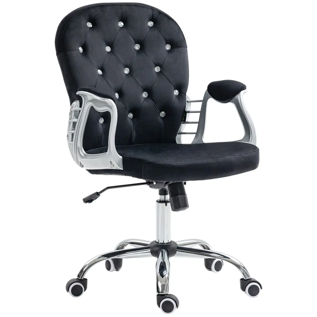 Vinsetto Velvet Button Tufted Home Office Chair Padded Seat aosom business