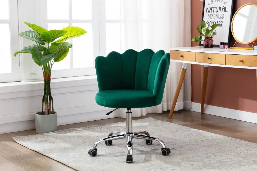 Coolmore Velvet Stationery Chair Shiny Metal Base Modern Shell Chair coolmore w-395