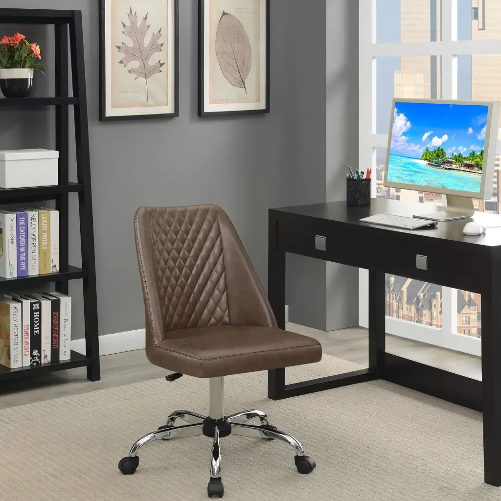 Brown and Chrome Adjustable Desk Chair Transitional Office Chair furniture max