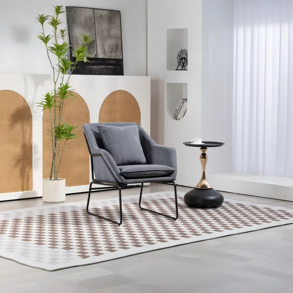 Modern Velvet Desk Chair Metallic Legs Upholstered Accent Arm Chair jy -furnture