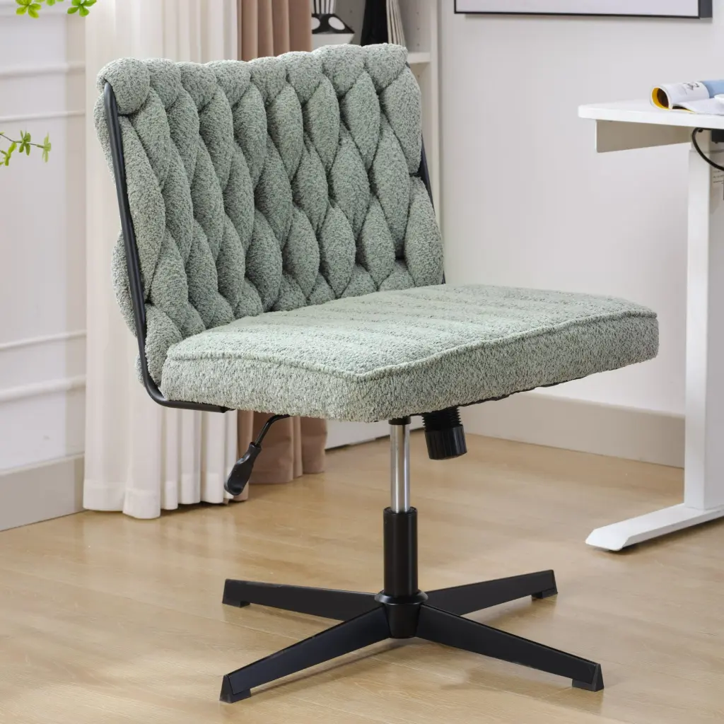 Armless Office Desk Chair No Wheels Green Foam Polyester Blend Ergonomic Seat rnb